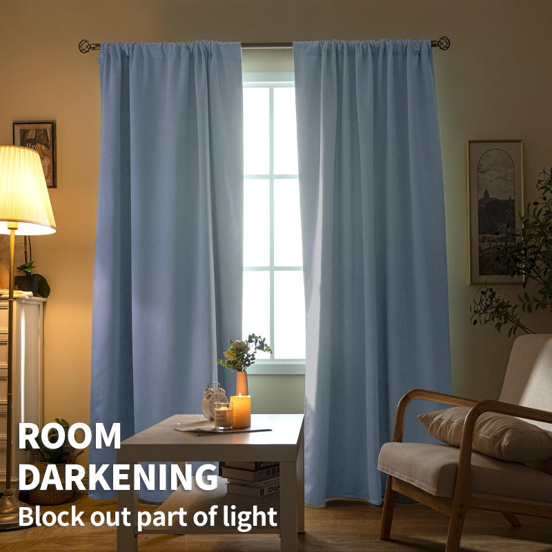 BGment Baby Blue Blackout Curtains 63 Inch Length for Kids Bedroom - Rod Pocket Thermal Insulated Drapes for Nursery Room Darkening Privacy, 52 x 63 Inch, 2 Panels - Image 2